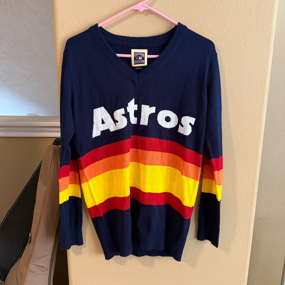 Astros Women's V-Neck Sweater - Navy and Multicolor